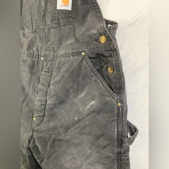 1999 Carhartt R03 Arctic Black Quilt Lined Bib Overalls 34x30 Very Distressed - Picture 3 of 13